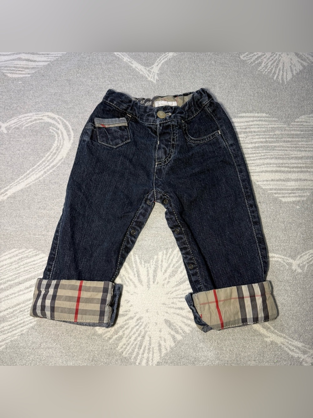 Burberry Dark Blue Denim Jeans with Signature Check Cuffs